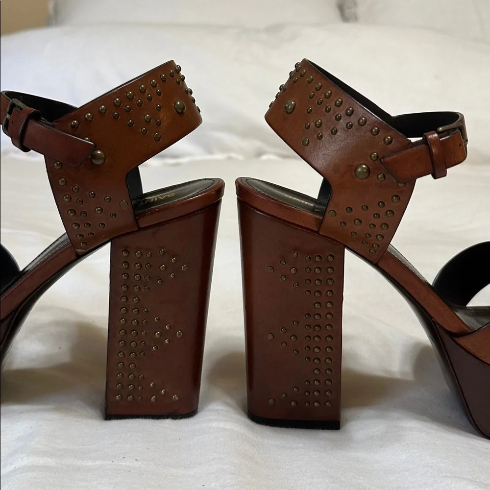 Saint Laurent Brown Studded Farrah Platform Sandals 40 - Picture 8 of 12